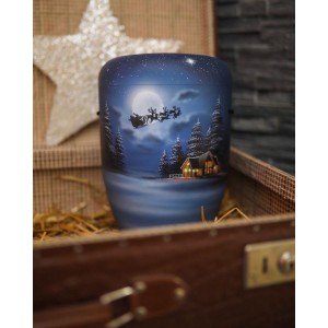 Hand Painted Biodegradable Cremation Ashes Funeral Urn – Father Christmas (Santa Claus), Sleigh & Reindeer